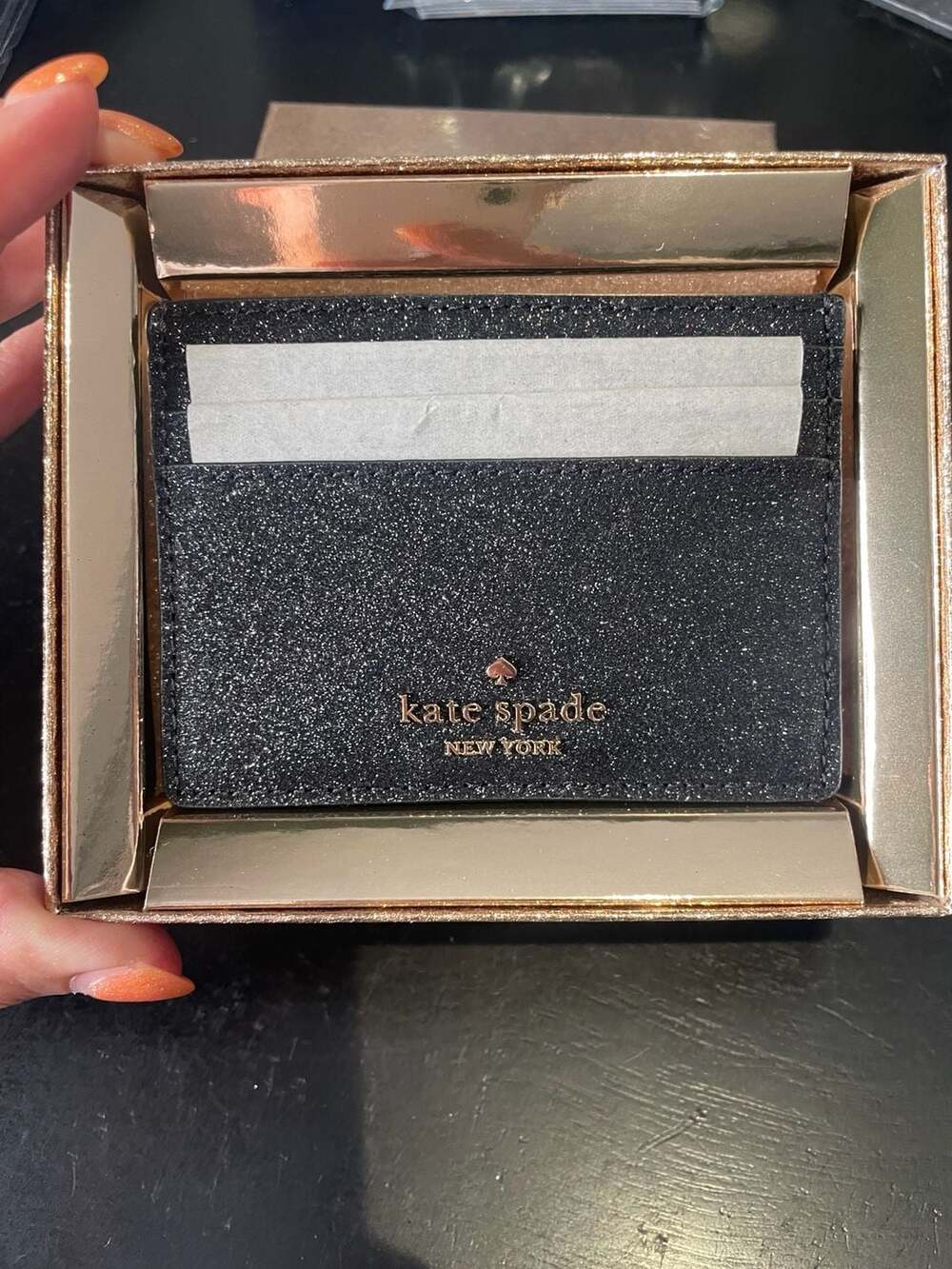 Kate Spade Glimmer Boxed Small Slim Cardholder Black Glitter KE448 NWT - Picture 3 of 9